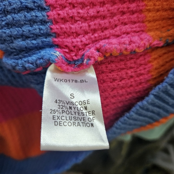 THML Women's Small Colorful Striped Knit Sweater Short Sleeve Blue Pink Orange - Picture 5 of 5